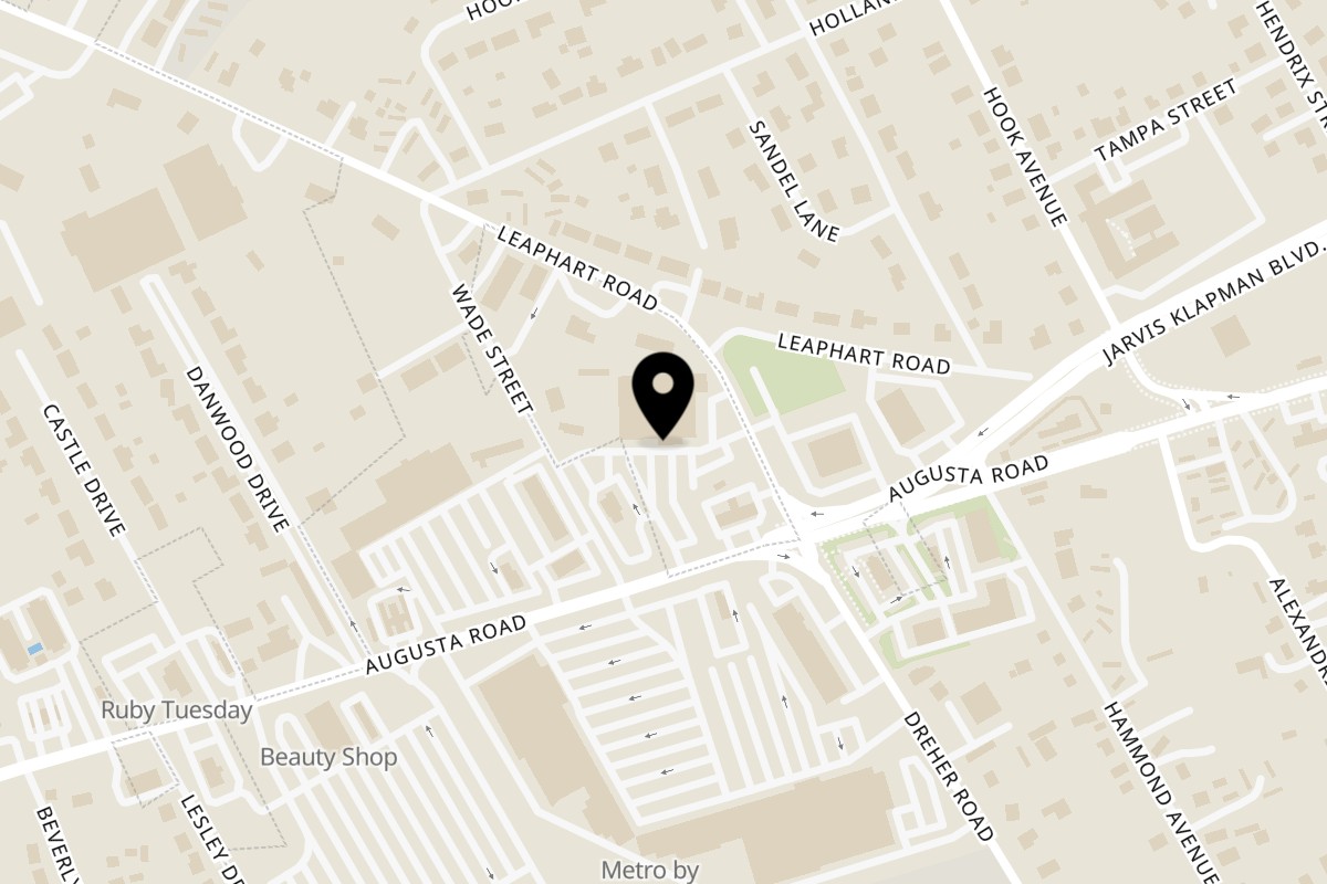 Map showing the location of Taqueria El Jarocho Express on 2322 Augusta Rd in West Columbia